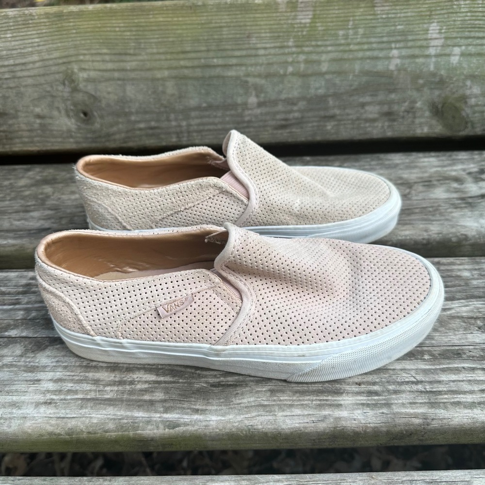 Vans Asher Deluxe Slip On Blush Pink Perforated Suede Sneakers Womens Size 6